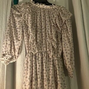 Pull&Bear- Floral High collar with ruffled sleeves dress